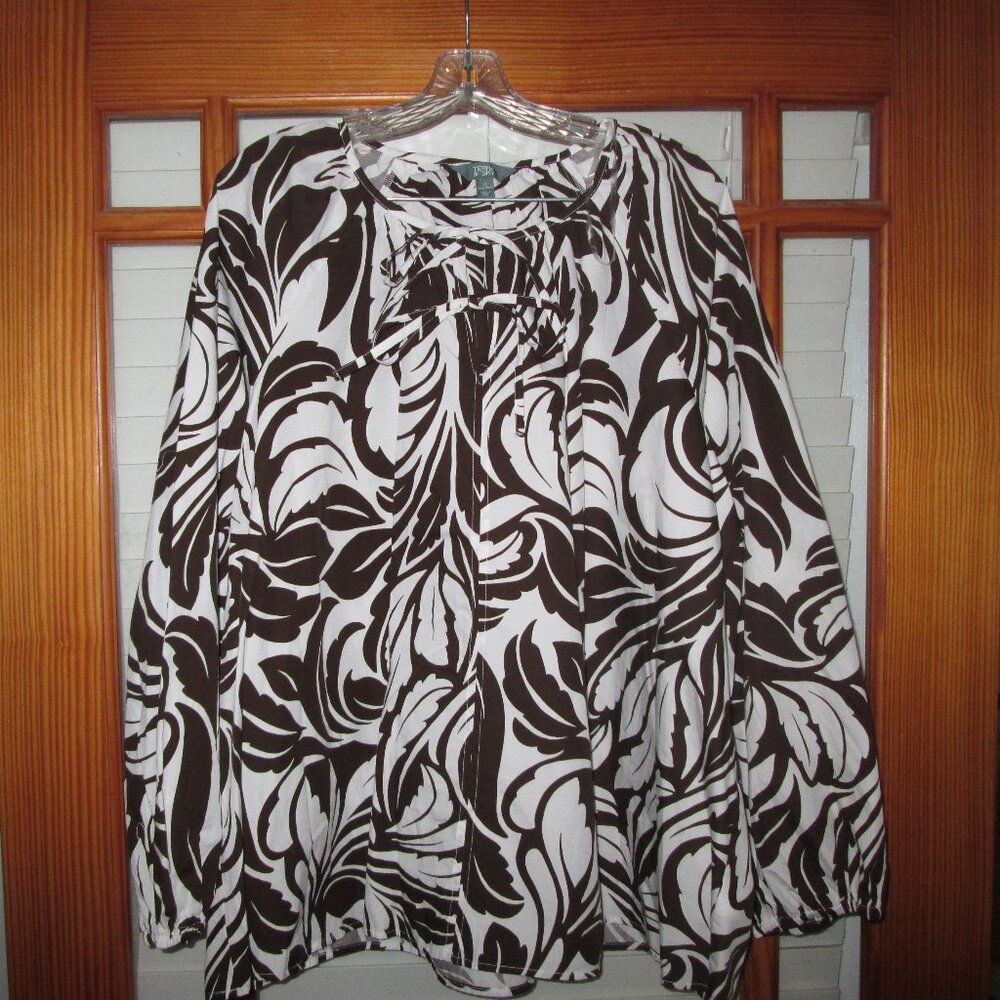 Tie Front Blouse Top New Ivory Terra & Sky Plus Sizes 0X-2X NEW 100% Cotton